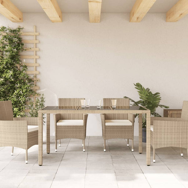 Beiger Gartentisch mit Glasplatte 150x90 cm