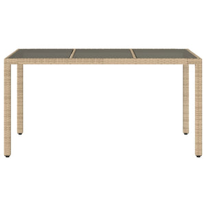 Beiger Gartentisch mit Glasplatte 150x90 cm