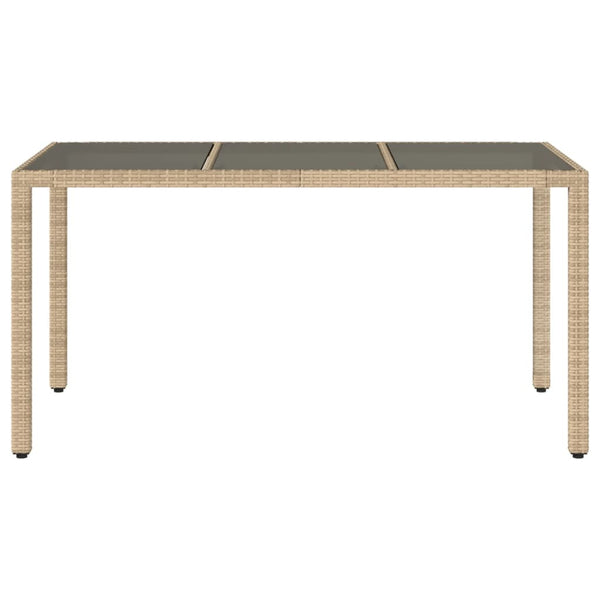 Beiger Gartentisch mit Glasplatte 150x90 cm