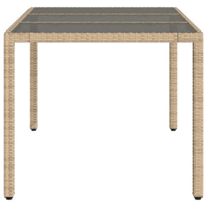 Beiger Gartentisch mit Glasplatte 150x90 cm