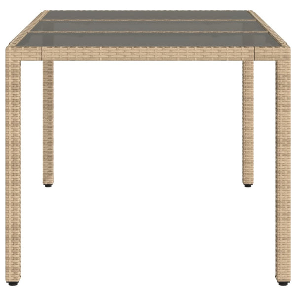 Beiger Gartentisch mit Glasplatte 150x90 cm