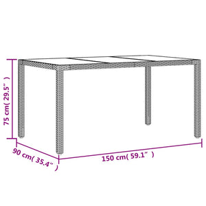 Beiger Gartentisch mit Glasplatte 150x90 cm