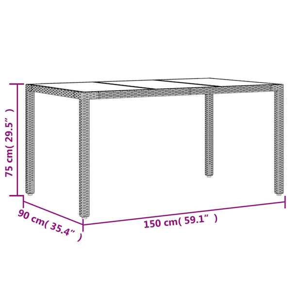 Beiger Gartentisch mit Glasplatte 150x90 cm