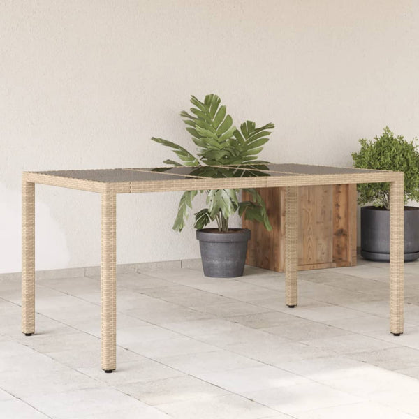 Beiger Gartentisch mit Glasplatte 150x90 cm