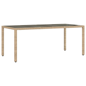 Beiger Gartentisch mit Glasplatte, 190 cm
