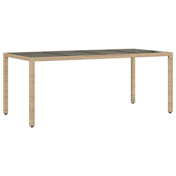 Beiger Gartentisch mit Glasplatte, 190 cm