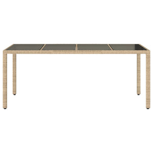 Beiger Gartentisch mit Glasplatte, 190 cm
