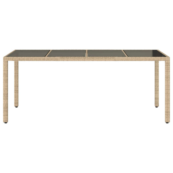 Beiger Gartentisch mit Glasplatte, 190 cm