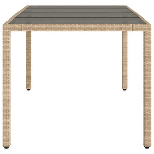 Beiger Gartentisch mit Glasplatte, 190 cm