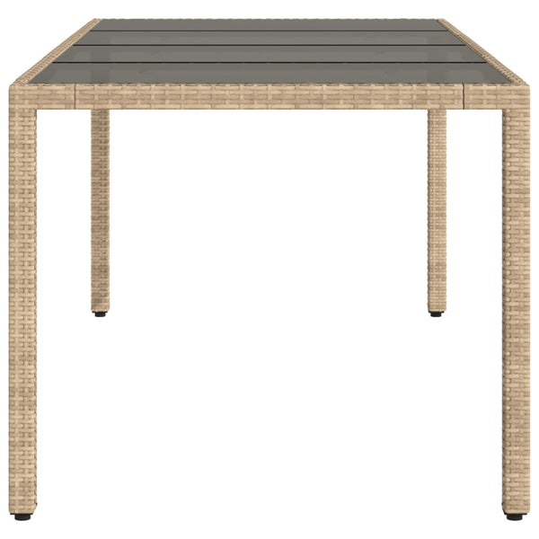 Beiger Gartentisch mit Glasplatte, 190 cm