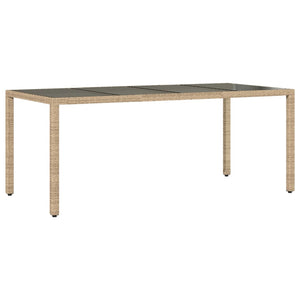 Beiger Gartentisch mit Glasplatte, 190 cm