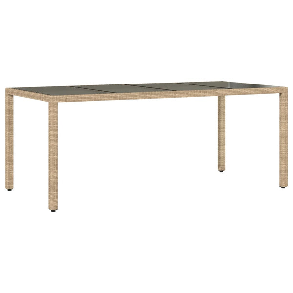 Beiger Gartentisch mit Glasplatte, 190 cm