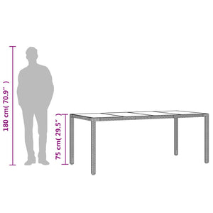 Beiger Gartentisch mit Glasplatte, 190 cm