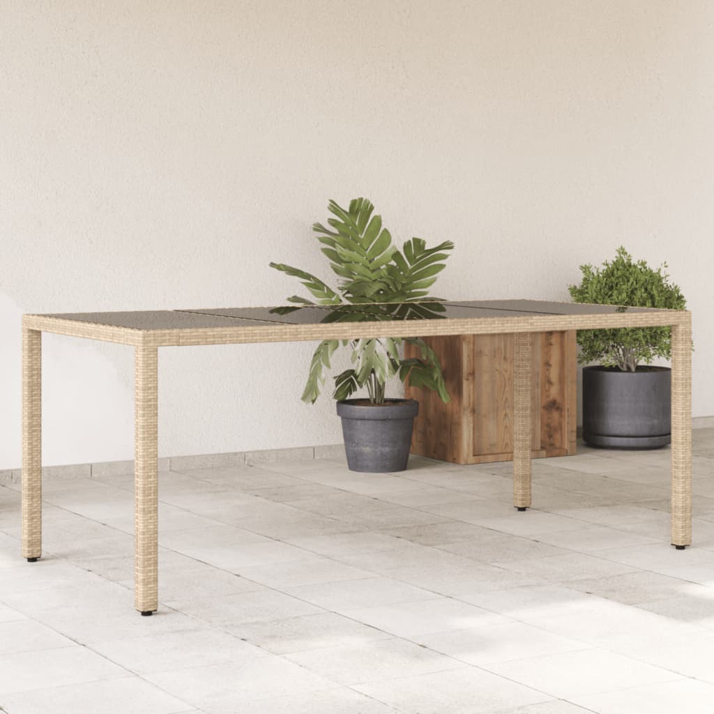 Beiger Gartentisch mit Glasplatte, 190 cm