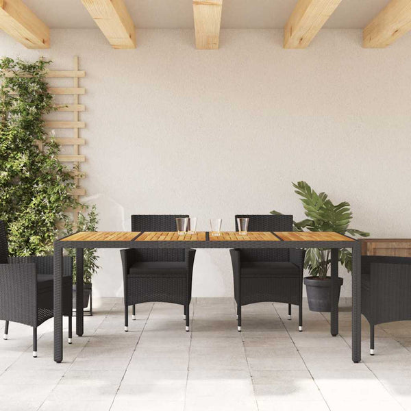 Akazienholz Gartentisch Schwarz Poly Rattan