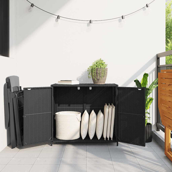 Gartenschrank Schwarz Poly Rattan 83x76cm