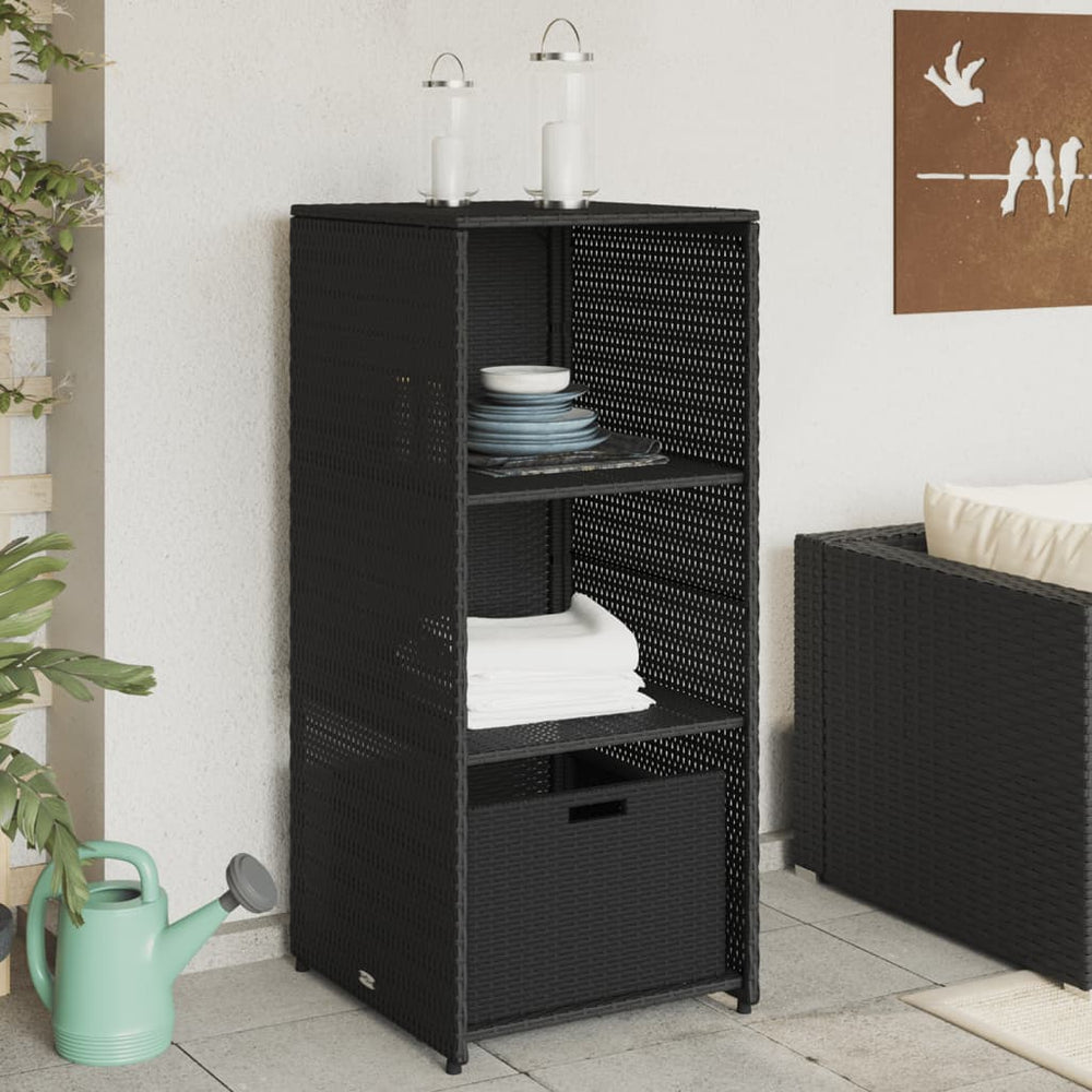 Gartenschrank Schwarz Poly Rattan 50x55x115cm