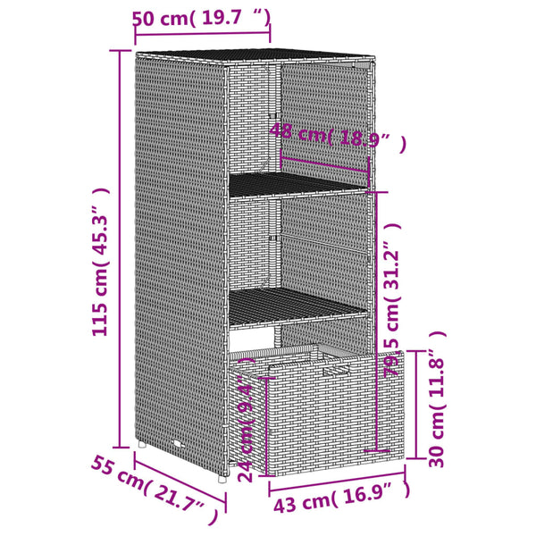 Gartenschrank Braun Poly Rattan 50x55x115cm
