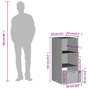 Grauer Gartenschrank Poly Rattan 50x55x115cm