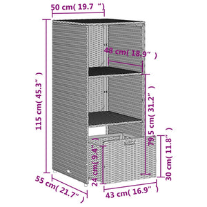 Grauer Gartenschrank Poly Rattan 50x55x115cm