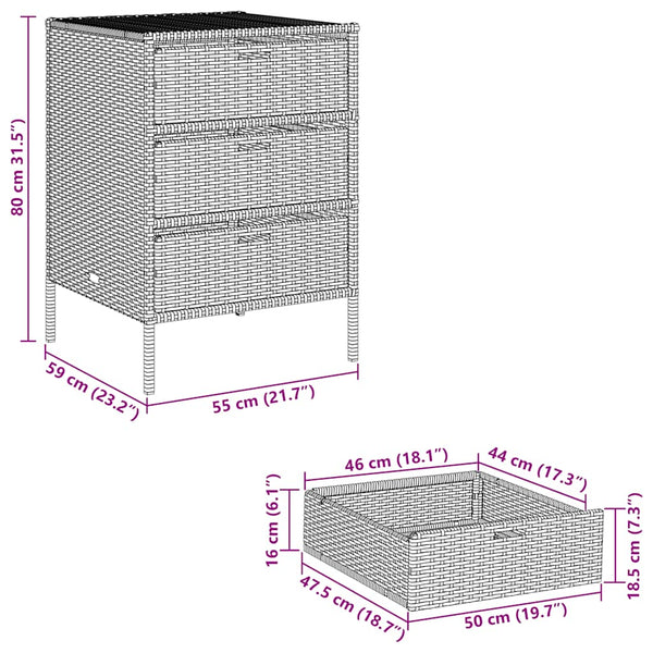 Gartenschrank Grau Poly Rattan 55x59x80cm