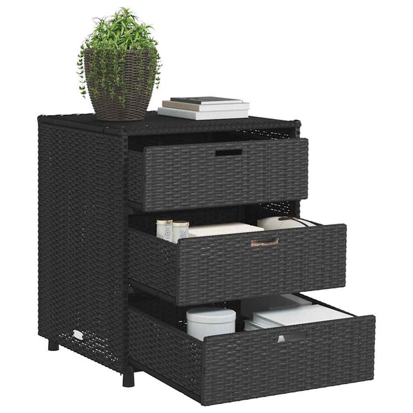 Gartenschrank Schwarz Poly Rattan 55x59x69cm