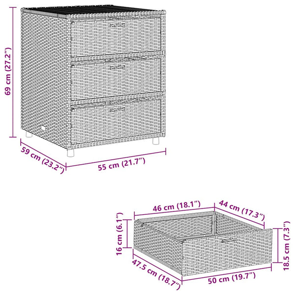 Gartenschrank Grau Poly Rattan 55x59x69cm