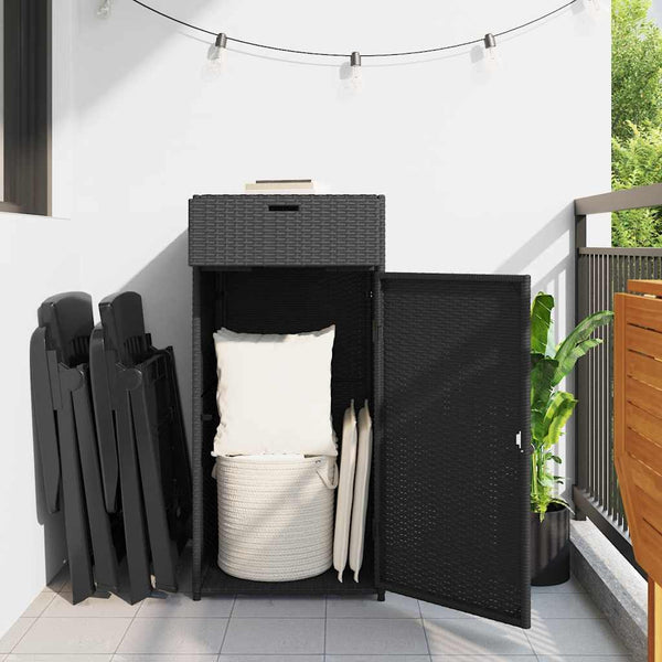Gartenschrank Schwarz Poly Rattan 55x111cm