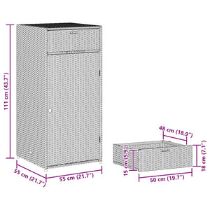 Gartenschrank Schwarz Poly Rattan 55x111cm