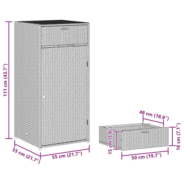 Gartenschrank Schwarz Poly Rattan 55x111cm