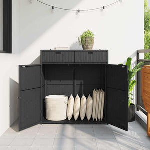 Gartenschrank Schwarz Poly Rattan 105x55x113 cm