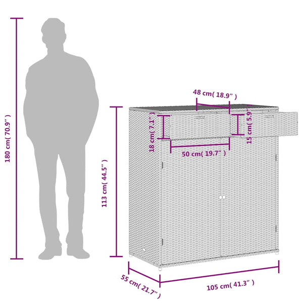 Gartenschrank Schwarz Poly Rattan 105x55x113 cm