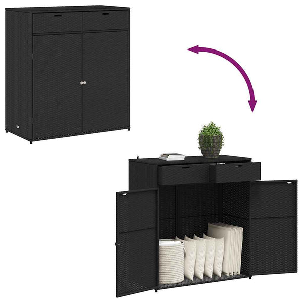 Gartenschrank Schwarz Poly Rattan 105x55x113 cm