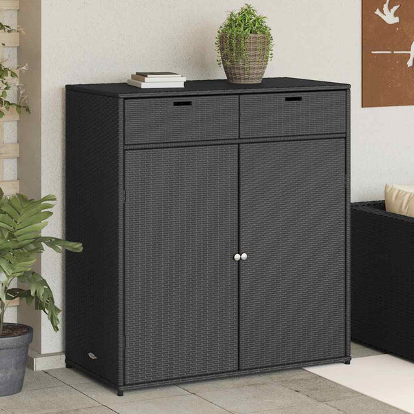Gartenschrank Schwarz Poly Rattan 105x55x113 cm