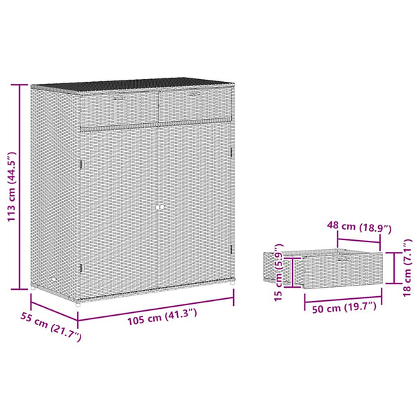 Gartenschrank Grau Poly Rattan 105x55x113cm