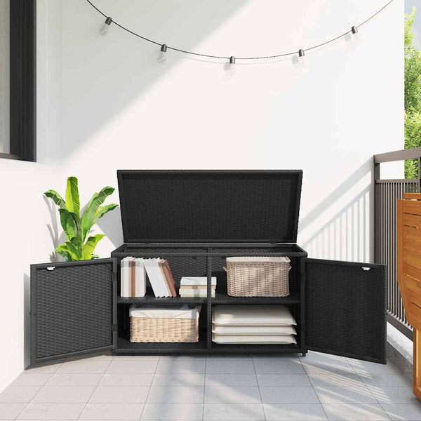Gartenschrank Schwarz Poly Rattan 110x55x60,5cm