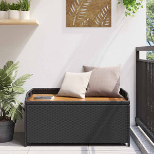 vidaXL Banc de rangement noir 100 x 50 x 52 cm en poly rotin et bois d'acacia