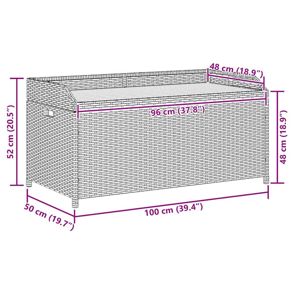 vidaXL Banc de rangement noir 100 x 50 x 52 cm en poly rotin et bois d'acacia