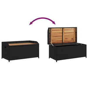vidaXL Banc de rangement noir 100 x 50 x 52 cm en poly rotin et bois d'acacia