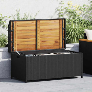 vidaXL Banc de rangement noir 100 x 50 x 52 cm en poly rotin et bois d'acacia