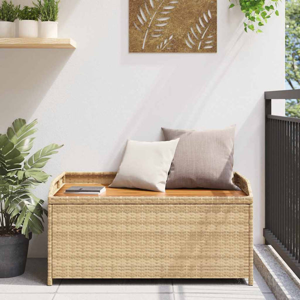 vidaXL Banc de rangement beige 100x50x52 cm en résine tressée et bois d'acacia
