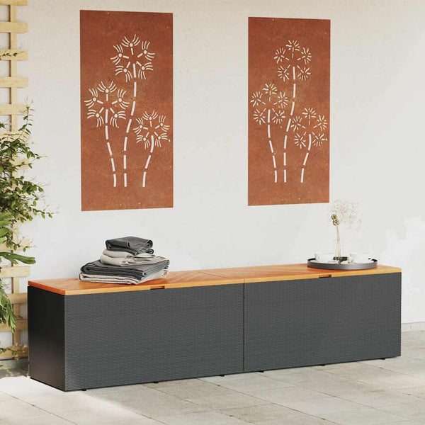 Gartentruhe Schwarz 220 cm Poly Rattan
