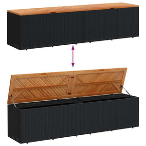 Gartentruhe Schwarz 220 cm Poly Rattan
