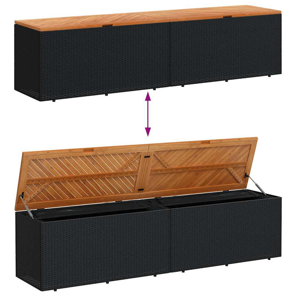 Gartentruhe Schwarz 220 cm Poly Rattan