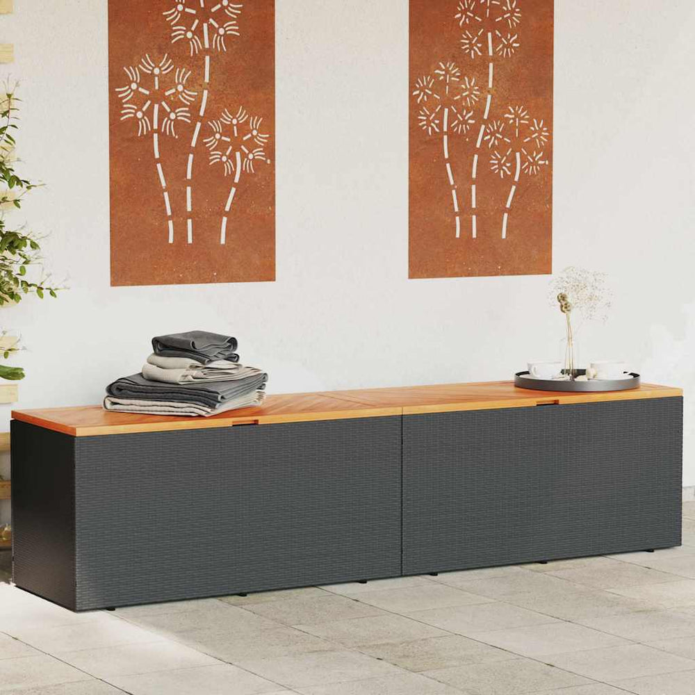 Gartentruhe Schwarz 220 cm Poly Rattan