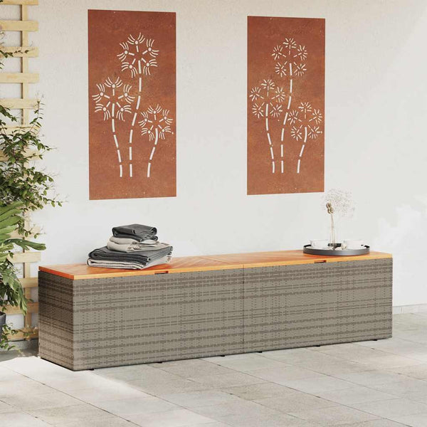 Gartentruhe Grau 220 cm Poly Rattan