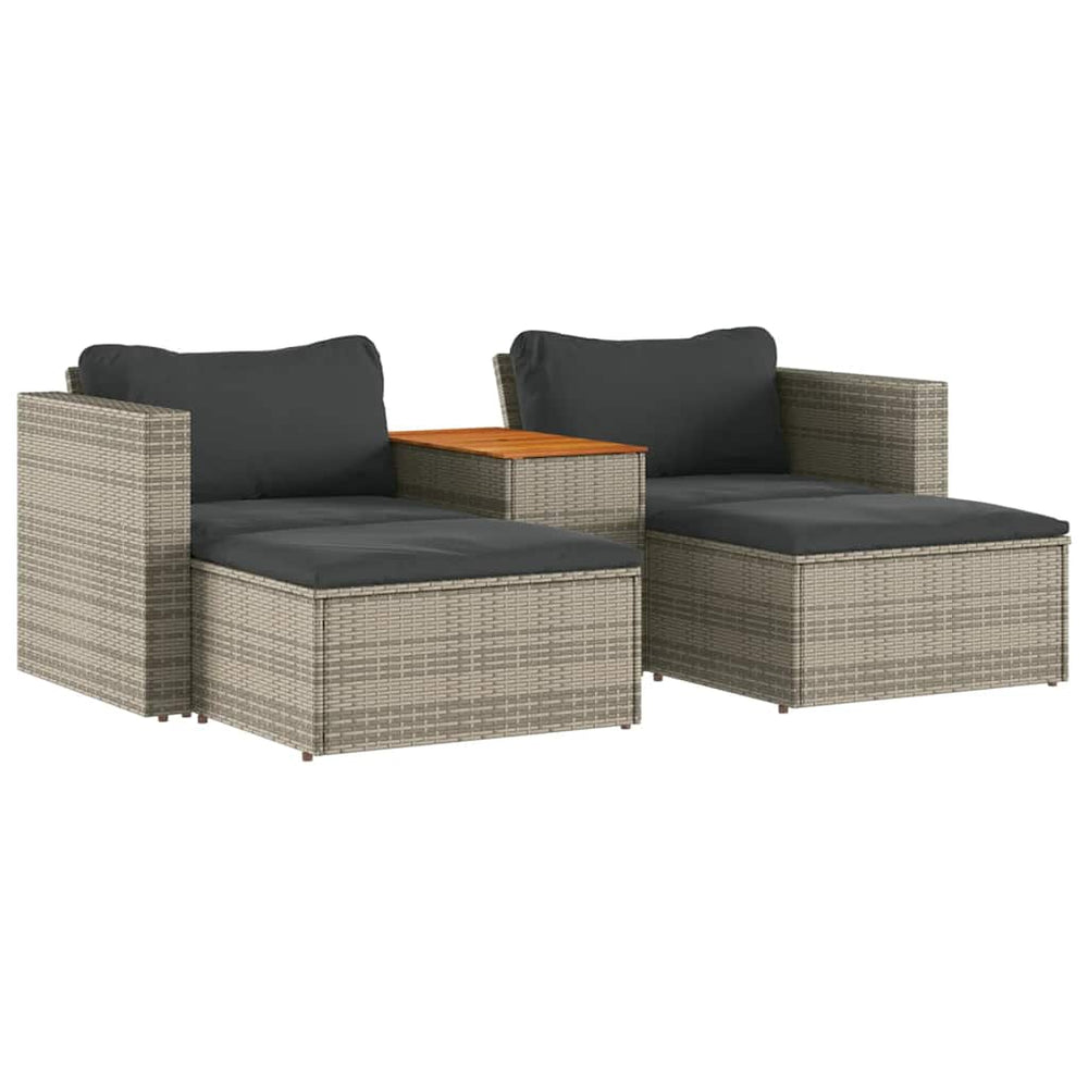 5-tlg. Garten Sofagarnitur Grau Poly Rattan Akazie