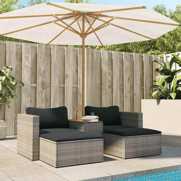 5-tlg. Garten Sofagarnitur Grau Poly Rattan Akazie