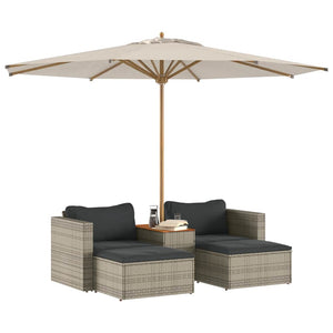 5-tlg. Garten Sofagarnitur Grau Poly Rattan Akazie