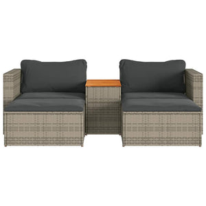 5-tlg. Garten Sofagarnitur Grau Poly Rattan Akazie